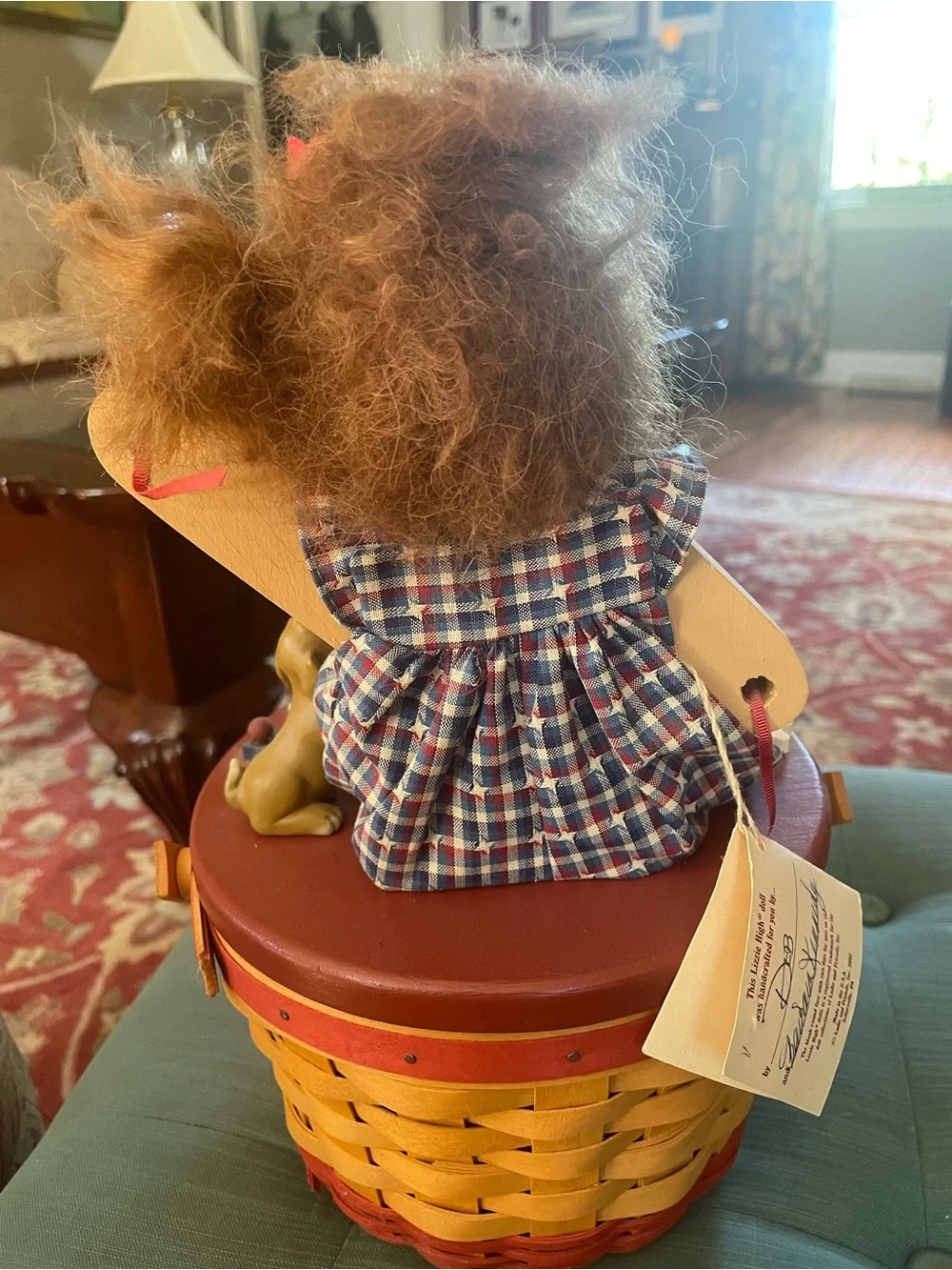 Longaberger Doll-Topped Woven Basket in Red, Blue & Natural